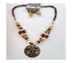 Perles en os brun mosaïque pendentif collier ensemble à la mode Style religieux avec perle pierre principale GC-NK-250-E cadeaux pour femmes - Product Image 1