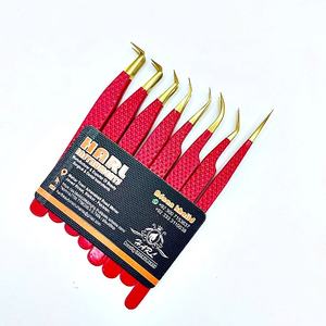 Pince à épiler professionnelle d'extension de cils couleur or rouge ensemble de Logo personnalisé outils de beauté de cils de marque privée HARL Beauty - Product Image 3