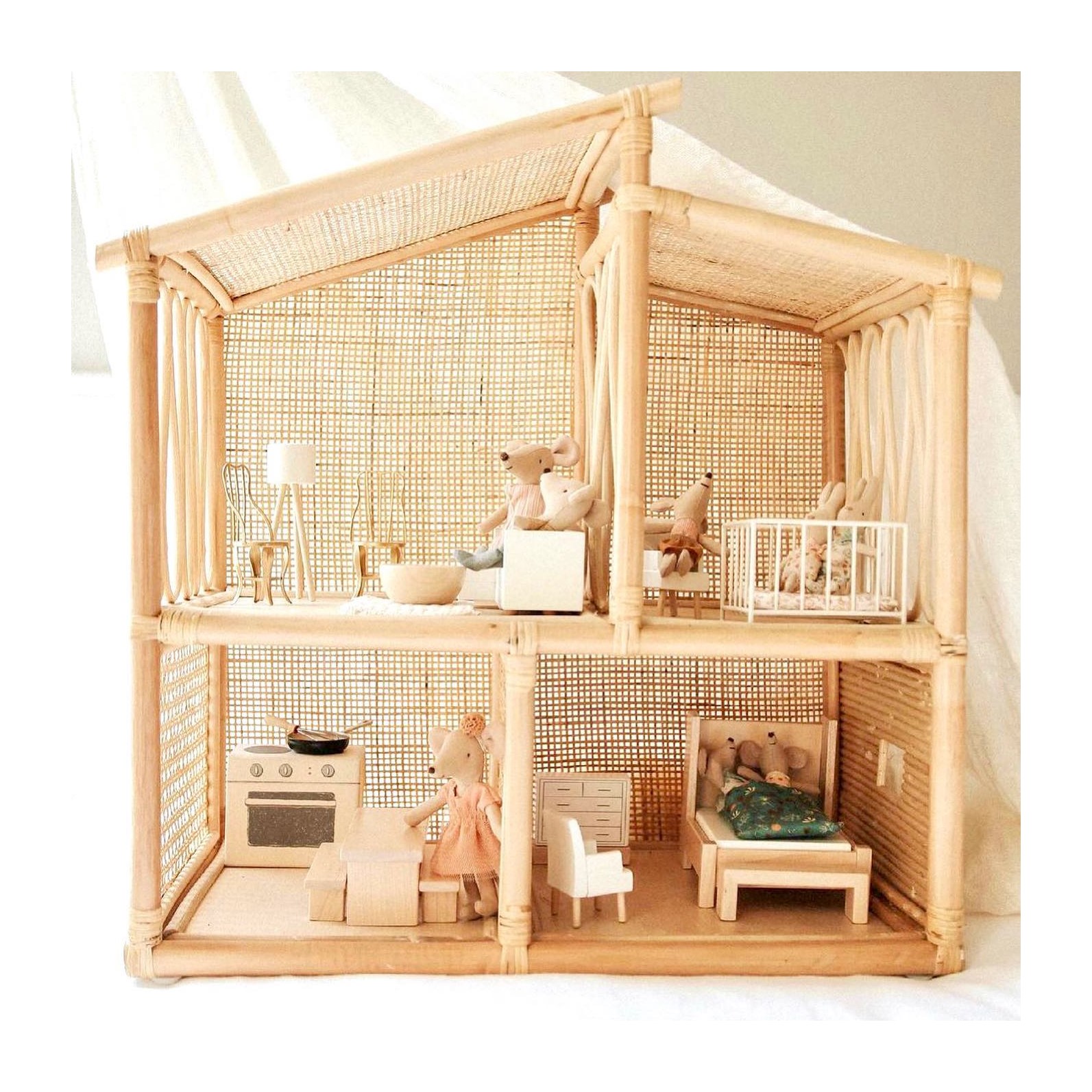 Artesanal novos estilos rattan casa de bonecas, em miniatura, casa para bonecas, crianças, bebê, criança, brinquedos