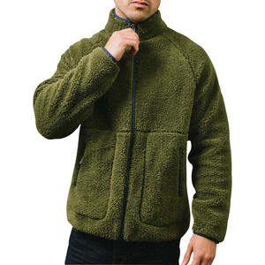 Veste d'hiver unisexe personnalisée 2026, très vendue, en polaire sherpa vert olive, avec col montant, service OEM de haute qualité, motif logo - Product Image 1