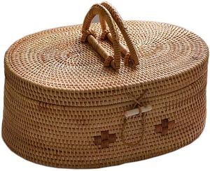 1 Pack Autumn Rattan Woven Circle Storage Basket Eco-Friendly Multi-Purpose American Sundries <b>Bag</b> Fashion 30x22x12.5cm - Product Image 1