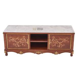 Mueble de TV clásico de madera de lujo con superficie de mármol y detalles dorados - Product Image 1