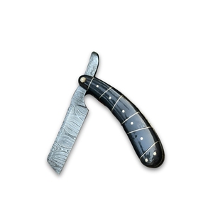 Hermosa maquinilla de afeitar recta de acero de Damasco, mango de cuerno de hueso personalizable, grado de barbero, para fabricación de cuchillos DIY, soporte OEM - Product Image 1