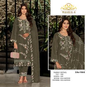 Ensemble Kurta pakistanais de créateur en faux georgette lourd avec broderie, travail de séquence et travail de Khatli Salwar Kameez - Product Image 2