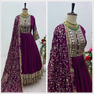 Tennecy haute qualité fausse floraison paillettes Zari brodé femmes indien traditionnel Maxi robe réversible tenue de soirée - Product Image 5