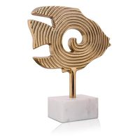 Estatua Showpiece para decoración del hogar, estatua de pez para la buena suerte, pez de aluminio en base de mármol artículos de decoración del hogar para sala de estar