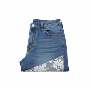 Vaqueros acampanados de cintura alta para mujer con encaje y paneles transparentes, pantalones de mezclilla de moda con parte inferior acampanada - Product Image 6