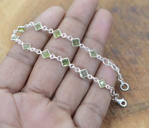 Piedra preciosa de peridoto verde Natural, Plata de Ley 925 chapada en rodio, joyería fina de diseñador hecha a mano, pulsera personalizada para mujer - Product Image 1