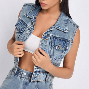 เสื้อกั๊กยีนส์ฟอกสำหรับผู้หญิงเสื้อแจ็กเก็ตมีกระดุมตกแต่งพิมพ์ลายสำหรับทุกฤดูฤดูหนาว2025ฤดูใบไม้ร่วง - Product Image 2