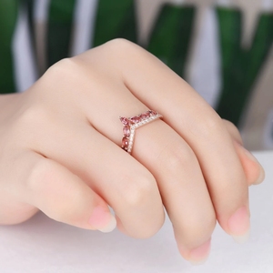 แหวนแต่งงานเพชรธรรมชาติโค้งสีทอง14kt แบบคลาสสิกแหวนพลอยทัวร์มาลีนสีชมพูสำหรับผู้หญิงแหวนเพชรแท้ - Product Image 5