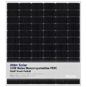 Panel Solar Monocristalino PERC de 310W Aton Solar, Media Celda, Lámina Trasera Blanca, Marco de Aluminio Plateado, IP67, Certificado TUV - Product Image 2
