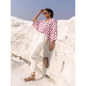 Floral Denim 2-Piece Short Set <b>Cherry</b> Blossom Poncho <b>Top</b> and Pants - Product Image 3