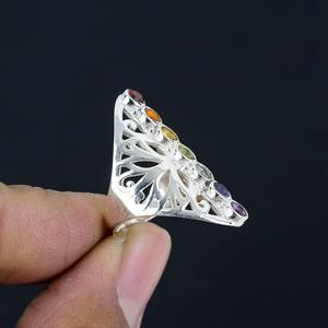 Bague pour femme en argent sterling 925 style bohème, multi-pierres précieuses, faite à la main, cadeau pour mariage et fête - Product Image 3