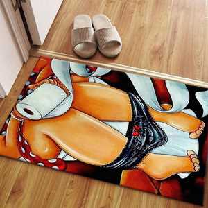 Tapis de salle de bain imprimé « Fille sur le WC », tapis en chenille pour décoration de salle de bain moderne - Product Image 5