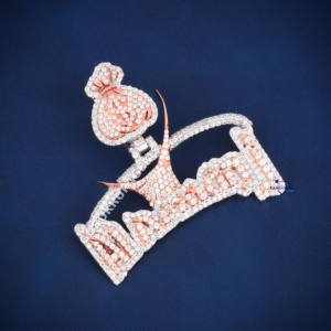 จี้ฮิปฮอปแฟชั่น925เงินสเตอริงสำหรับผู้ชายประดับเพชรเม็ดกลมสีทองตัดสำหรับปาร์ตี้ - Product Image 2