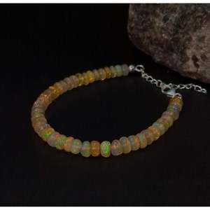 Ethiopian <b>Opal</b> Beaded <b>Bracelet</b> Gold Plating for Wedding Anniversary Party Gift Featuring Number Shape Pearl Diamond Main Stones - Product Image 2