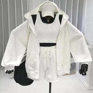 Taille haute Gym Shorts à manches courtes haut Fitness vêtements de sport Yoga entraînement deux pièces ensemble femmes vêtements printemps automne couleurs Long ensemble - Product Image 2