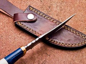 Commandes en gros personnalisées Service OEM/ODM Couteau Bowie de chasse professionnel Acier Damas Drop Point Bois Camel Os Vente en gros - Product Image 4