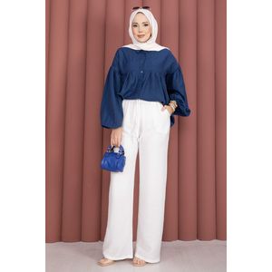 Women's <b>Elastic</b> <b>Waist</b> Wide Leg <b>Trousers</b> Breathable Oxford Blend Fabric Soft Casual Cargo Pants White XL Size - Product Image 1