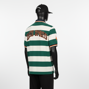 Polo en coton pour homme 220 GSM Tissu durable Rayures vertes et blanches Panneaux Logo brodé personnalisé Polo pour homme - Product Image 5