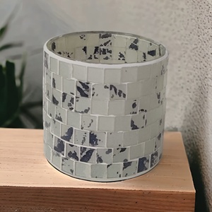 Vasos de cristal para velas blancas y azules personalizados de alta calidad para el hogar y el jardín, linternas y tarros con mosaicos cuadrados hechos a mano - Product Image 4