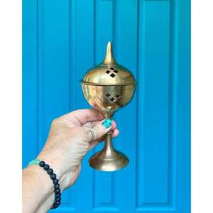 Haut brûleur d'encens en laiton fini or de qualité accrocheur croix sur le dessus ornement religieux encensoir de luxe brûleur d'encens Onsale - Product Image 3