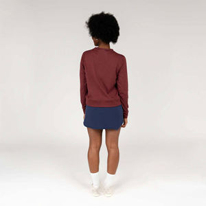 Women Maroon Crewneck Sweatshirt Plain Pullover Long Sleeve Casual Loose Fit Soft Fleece Solid Color Basic Sweater - Product Image 3