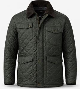 Chaqueta Acolchada Premium para Hombre, Color Verde Oliva, Abrigo de Invierno Cálido y Aislado, Chaqueta Clásica con Cuello de Pana, Botones a Presión, Resistente al Viento - Product Image 1