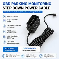 Câble d'alimentation OBD 12V 24V vers 5V 3A pour kit de câblage direct caméra embarquée, protection contre les basses tensions, détection ACC, moniteur de stationnement pour DVR de voiture