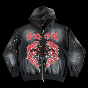 Vente en gros survêtement unisexe poids lourd lavé à l'acide 100% coton sweat à capuche zippé et vêtements de mode - Product Image 6