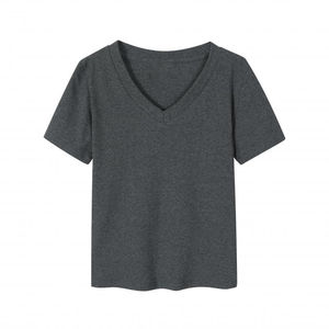 Short sleeve Cotton Made T Shirts Casual wear Breathable Women <b>V</b>-Neck T-Shirts Custom Blank Women <b>V</b> neck T shirts - Product Image 3