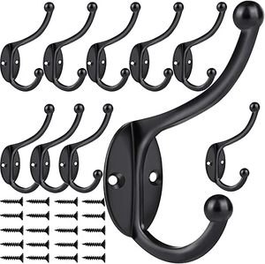 <b>Wall</b> Coat <b>Hooks</b> Double Robe <b>Hooks</b> <b>for</b> Hanging Coats Towels <b>Keys</b> Bags Hats Rust-Resistant Black <b>Wall</b> Mounted Hardware - Product Image 5