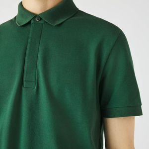 Polo en piqué de coton stretch vert foncé à 100% avec logo brodé personnalisé tendance, coupe classique, bouton dissimulé - Product Image 5