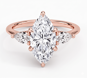 Bague de fiançailles à trois pierres en diamant, diamants de taille marquise et poire pour femme, diamants de laboratoire - Product Image 2
