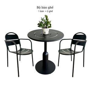 Minimalist Design Powder-Coated Iron <b>Table</b> and 2 Chairs Set CBCF216 - Product Image 1