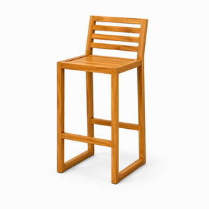 Tabouret de bar Linea moderne et minimaliste en teck massif de qualité supérieure, hauteur comptoir, durable et robuste, pour îlot de cuisine - Product Image 1