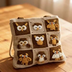 Sac à bandoulière portable double compartiment en coton, brodé, fait main au crochet, en laine, pour princesse, femme et bébé, accessoire de mode - Product Image 1
