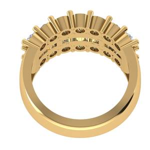 Bague de luxe à trois rangs de diamants ronds et baguettes en or 10 carats, pierre de laboratoire, bague statement pour femmes, bijoux fins - Product Image 3