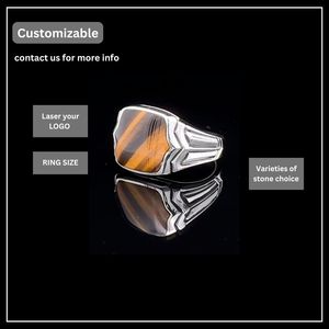 Bague signet éternité pour homme en argent sterling 925 avec pierre naturelle œil de tigre pour mariage ou anniversaire |   OEM - Product Image 4