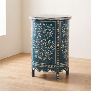 Handcrafted <b>Blue</b> Bone Inlay Round <b>Bedside</b> <b>Table</b> Luxury Nightstand Wholesale Custom Bedroom Furniture Home Decor - Product Image 2