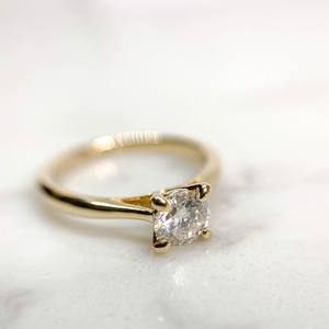 Anillo de compromiso solitario de diamante de corte redondo de 6mm en Ajuste chapado en oro de 18 quilates de plata esterlina | Joyería fina de Boda nupcial - Product Image 6