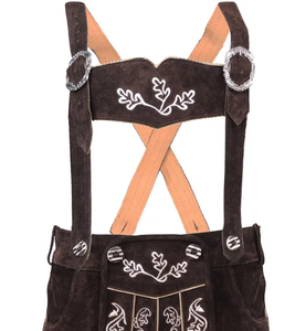 Pantalones cortos de cuero de mujer bávaro bordados Oktoberfest tipo exterior corto lavado oscuro decoración de botones de cintura media - Product Image 4