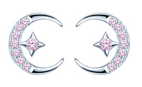 En stock, boucles d'oreilles pour femmes, étoile argentée, lune rose, incrustation de zircon cubique, argent pur S925, boucles d'oreilles en zircon