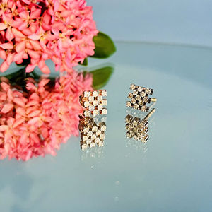 Boucles d'oreilles élégantes en or rose 14K à carreaux carrés avec diamant naturel H I rond taille brillant SI3 I1 fournisseur en gros - Product Image 4