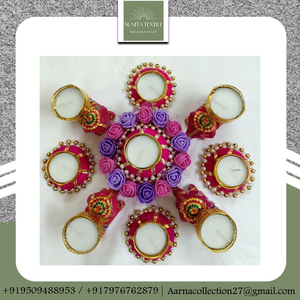 เสื่อรังโกลีดีไซน์แบบอินเดียดั้งเดิมเป็นมิตรต่อสิ่งแวดล้อมหลากสีสำหรับงานแต่งงานของตกแต่งเทศกาลเชิงเทียนที่วางเทียนวันแม่ฮาโลวีน - Product Image 2