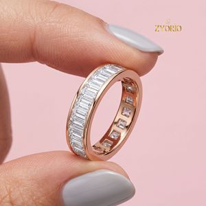 Emerald Cut Eternity Band <b>Ring</b> in 925 Sterling <b>Silver</b> Channel <b>Set</b> Wedding Band - Product Image 3