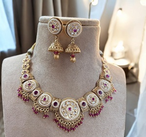 Conjunto de Rajwadi chapado en oro de primera calidad para mujer, collar clásico con pendientes, conjunto de joyería de moda de diseñador para boda - Product Image 2