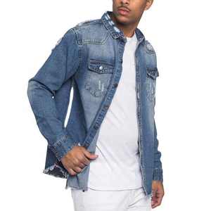 Chemises en denim délavé vintage pour hommes, manteau en coton boutonné classique de style High Street, vestes pulls pour l'extérieur et le streetwear - Product Image 1