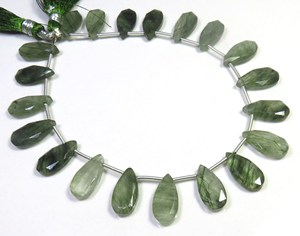 Pera de cuarzo rutilo verde facetado corte alemán 8 \ "hebra 20 piezas cuentas de piedras preciosas sueltas naturales 100% Natural 100% seleccionado a mano - Product Image 2