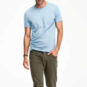 Vente en gros T-shirt bleu ciel pour homme en coton personnalisé Boxy délavé à l'acide uni graphique surdimensionné - Product Image 5